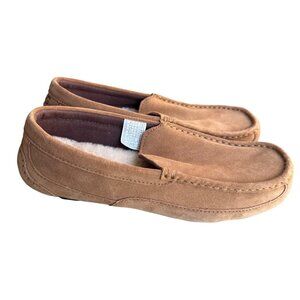 UGG Alder Mens Chestnut Slippers Size 10 Sheepskin Lined Suede Moccasin